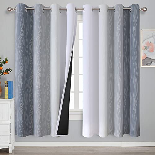 VEHEDE Ombre Farbverlauf Vorhänge Raumverdunkelung Kinderzimmer Gardinen mit Ösen, Ösenvorhang Verdunklung Thermogardine Kälteschutz Warm Hitzeschutz, H 183 x B 132 cm, 2er Set, Grau und Weiß von VEHEDE