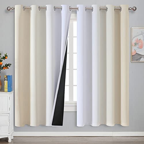 VEHEDE Ombre Hellbeige Weiß Verdunklungsvorhänge Thermovorhang Kälteschutz Gardinen mit Ösen Schlafzimmer, Schallschutz Vorhänge Blickdicht gegen Kälte Wohnzimmer, H 183 x B 132 cm, 2er Set von VEHEDE