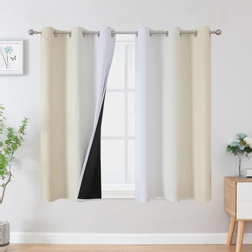 VEHEDE Ombre Verdunklungsvorhänge Ösenvorhang Gardinen mit Ösen, Farbverlauf Thermovorhang Hitzeschutz Blickdichte Vorhänge Verdunkelung Wohnzimmer, H 137 x B 107 cm, Hellbeige und Weiß, 2er Set von VEHEDE