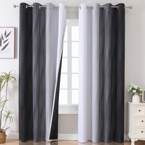 VEHEDE Schwarz und Weiß Ombre Farbverlauf Gardinen mit Ösen, Wohnzimmer Thermovorhang Kälteschutz Schallschutz Vorhänge Blickdicht Verdunkelnde Curtains Schlafzimmer, H 229 x B 132 cm, 2er Set von VEHEDE