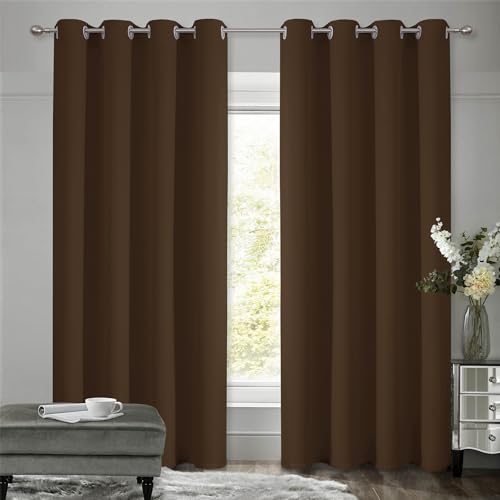 VEHEDE Verdunkelungsvorhänge mit Ösen Vorhang Blickdicht Thermovorhang Kälteschutz Gardinen Schlafzimmer, 2er Set H175x B140 cm, Blackout Thermal Curtains Braun Vorhänge Wohnzimmer von VEHEDE