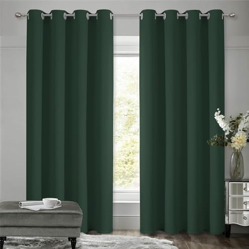 VEHEDE Verdunkelungsvorhänge mit Ösen Vorhang Blickdicht Thermovorhang Kälteschutz Gardinen Schlafzimmer, 2er Set H175x B140 cm, Blackout Thermal Curtains Dunkelgrün Vorhänge Wohnzimmer von VEHEDE