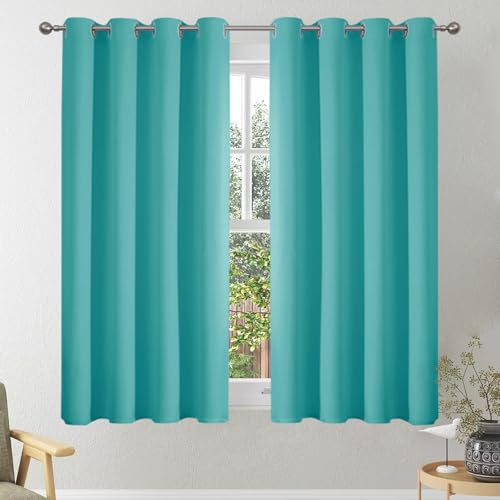 VEHEDE Verdunklungsvorhänge Ösenvorhang Gardinen Blickdicht Dicke Thermogardine Kälteschutz warm Hitzeschutz Vorhänge mit Ösen Wohnzimmer, H 137 x B 117 cm, Türkis, 2er Set von VEHEDE