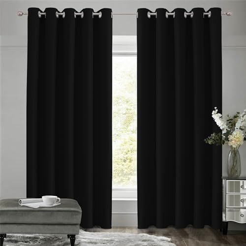 VEHEDE Vorhänge Schwarz Blickdicht 2er Set, Blackout Curtains Thermovorhang mit Ösen Verdunkelung Gardinen H229x B168 cm Schallschutz Vorhang Wohnzimmer VEHEDE Vorhänge Schwarz Blickdicht 2er Set, Blackout Curtains Thermovorhang mit Ösen Verdunkelung Gardinen H229x B168 cm Schallschutz Vorhang Wohnzimmer von VEHEDE