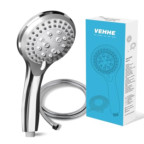 VEHHE Duschkopf mit Schlauch 1,5m, Chrome 5 Strahlarten Duschbrause, Hochdruck Dusche Sparduschkopf, Wassersparend Handbrause für Erwachsene Kinder Hausetiere von VEHHE