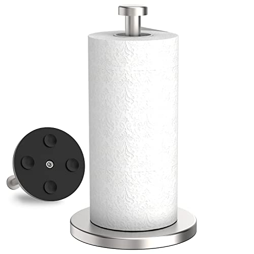 VEHHE Küchenrollenhalter Stehend, küchenpapierhalter mit Gewichteter Basis Saugnapf, Küchenrollenhalter Edelstahl für Arbeitsplatte, küchenrolle halter für Standard und große Rollen Küche Organisation von VEHHE