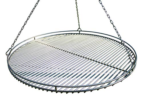 VEIKIN DESIGN Edelstahl Grillrost Ø 100 cm mit Reling, Kettensatz und Seilwirbel, Grillrost Rund für Schwenkgrill, Massive Ausführung, Profi-Grillrost, Handarbeit aus Deutschland von VEIKIN DESIGN