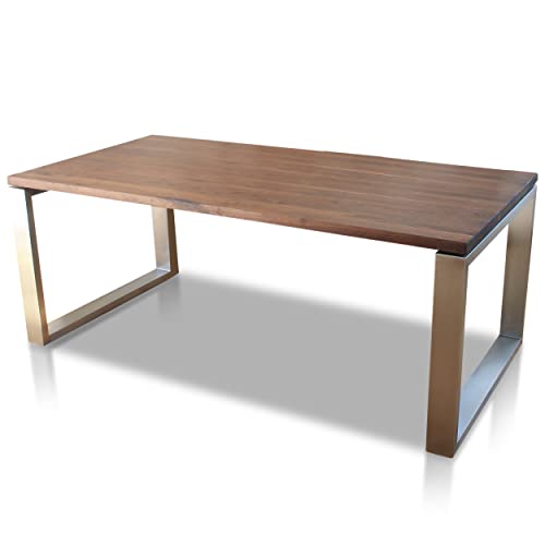 VEIKIN DESIGN Esstisch Nussbaum massiv London 180 x 90 cm, Designer Tisch Massivholz mit Edelstahl, Holztisch Metall Stahl, Tisch Holz, Premium Esszimmertisch !!! von VEIKIN DESIGN