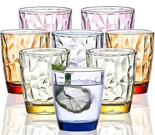 8 Stück 300 ml unzerbrechliche Trinkgläser aus Kunststoff, spülmaschinenfest, BPA-frei, Saft-Gläser, Highball-Wassergläser (4 Farben) von VEILEDGEM