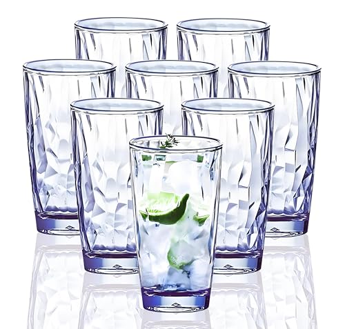 8 Stück 450 ml unzerbrechliche Trinkgläser aus Kunststoff, spülmaschinenfest, BPA-frei, Saft-Gläser, Highball-Wassergläser (blau) von VEILEDGEM