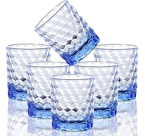 [Feel Like Glass] 250 ml 6 Stück Premium unzerbrechliche Trinkgläser Kunststoff Trinkgläser Spülmaschinenfest BPA-frei Kleine Acryl Saftgläser für Kinder Kunststoff Wassergläser (Blau) von VEILEDGEM