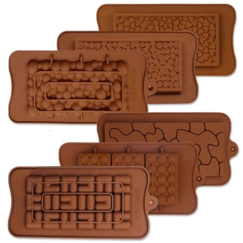 6 Stück Schokoriegelformen, VEINARDYL Silikon-Schokoriegelform Fondantform Antihaft-Schokoladenherstellungsset Hausgemachte Protein und Energieriegelformen für Partys und Festivals – 6 Formen von VEINARDYL