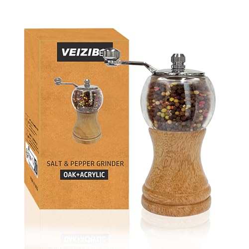 Klassisches handschüttelndes Holz-Pfeffermühlen-Set und wunderschönes Salz, Holz und Acryl, genießen Sie Ihre besten frisch gemahlenen Pfeffer, Meersalz und verschiedene Gewürze (1PCS) von VEIZIBEE