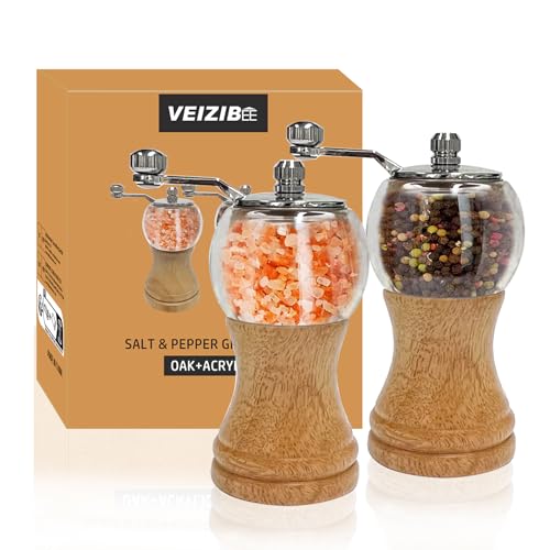 Klassisches handschüttelndes Holz-Pfeffermühlen-Set und wunderschönes Salz, Holz und Acryl, genießen Sie Ihre besten frisch gemahlenen Pfeffer, Meersalz und verschiedene Gewürze (2PCS/Set) von VEIZIBEE
