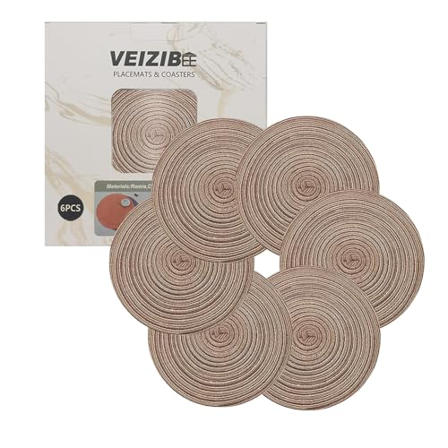 Untersetzer or Kaffeematte 11cm Tischsets Abwaschbar Platzsets Runde Platzmatten Esstisch Natürliches Material Hand gewebte Stoff Tischmatte Wird in Restaurants Cafés Hotels Picknick (Coffee 6pcs) von VEIZIBEE