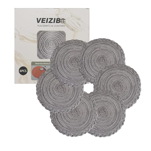 VEIZIBEE Untersetzer oder Kaffeematte， gewebte runde Tischsets 6er 18cm, Tischmatten Hitzebeständige geflochtene Tischsets Waschbare Runde Hand gewebte Platzmatten für Küche Esstisch Europäische Art von VEIZIBEE