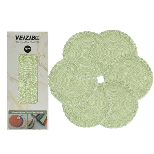 VEIZIBEE Tischsets oder Untersetzer， Gewebte runde Tischsets 6er 30cm, Tischmatten Hitzebeständige Geflochtene Tischsets Waschbare Runde Hand gewebte Platzmatten für Küche Esstisch Europäische Art von VEIZIBEE