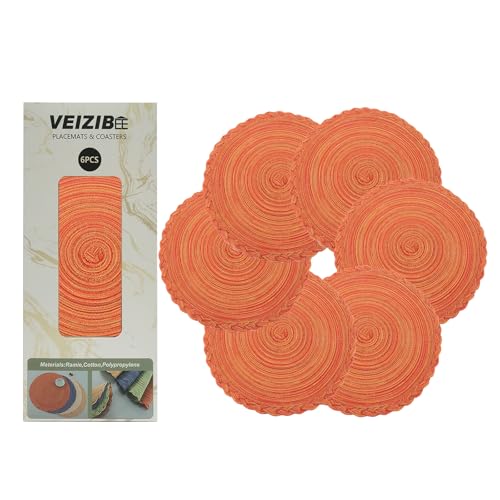 Platzset Gewebte runde Tischsets 6er 30cm Untersetzer Tischmatten Hitzebeständige Geflochtene Tischsets Waschbare Runde Hand gewebte Platzmatten Untersetzer für Küche Esstisch Europäische Art von VEIZIBEE