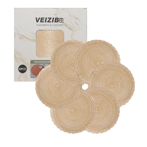 VEIZIBEE Untersetzer oder Kaffeematte， gewebte runde Tischsets 6er 18cm, Tischmatten Hitzebeständige geflochtene Tischsets Waschbare Runde Hand gewebte Platzmatten für Küche Esstisch Europäische Art von VEIZIBEE