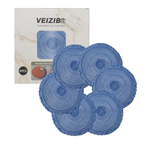 VEIZIBEE Untersetzer oder Kaffeematte， gewebte runde Tischsets 6er 18cm, Tischmatten Hitzebeständige geflochtene Tischsets Waschbare Runde Hand gewebte Platzmatten für Küche Esstisch Europäische Art von VEIZIBEE