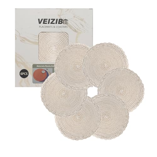 VEIZIBEE Untersetzer oder Kaffeematte， gewebte runde Tischsets 6er 18cm, Tischmatten Hitzebeständige geflochtene Tischsets Waschbare Runde Hand gewebte Platzmatten für Küche Esstisch Europäische Art von VEIZIBEE