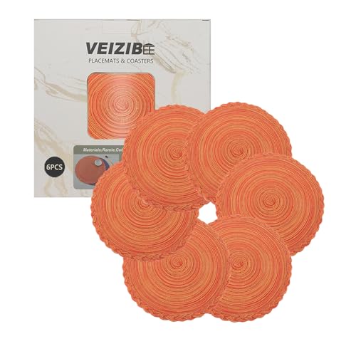 VEIZIBEE Untersetzer oder Kaffeematte， gewebte runde Tischsets 6er 18cm, Tischmatten Hitzebeständige geflochtene Tischsets Waschbare Runde Hand gewebte Platzmatten für Küche Esstisch Europäische Art von VEIZIBEE