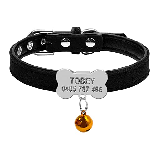Personalisiertes Chihuahua-Halsband Für Kleine Hunde,Verstellbare,Gepolsterte Haustierhalsbänder Mit Glocke Für Kleine,Mittelgroße Katzen Und Hunde,Schwarzer Knochen,XXS von VEKETE