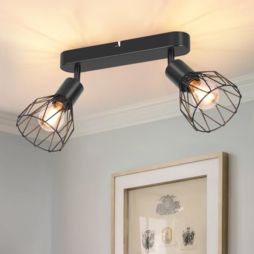 VEKIDOT Deckenstrahler LED 2 Flammig Schwenkbar - Deckenstrahler Schwarz 2 Flammig Metall - E14 Deckenlampe Strahler Deckenleuchte Spot Vintage - Lampe Wohnzimmer Küchenlampe Decke Nein Leuchtmittel von VEKIDOT