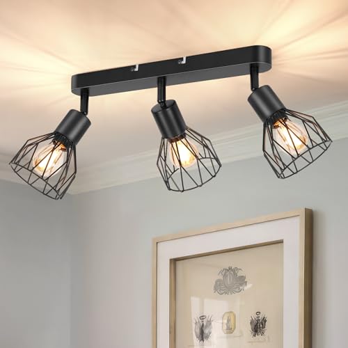 VEKIDOT Deckenstrahler LED 3 Flammig Schwenkbar - Deckenstrahler Schwarz 3 Flammig Metall - E14 Deckenlampe Strahler Deckenleuchte Spot Vintage - Wohnzimmer Lampe Küche Decke Nein Leuchtmittel von VEKIDOT
