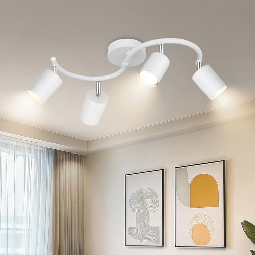 VEKIDOT Deckenstrahler LED 4 Flammig Schwenkbar 350° - Deckenleuchte GU10 4 Flammig Weiß - Deckenlampe Spot Modern - Deckenspot für Küche Flur Schlafzimmer Wohnzimmer (Ohne Leuchtmittel) von VEKIDOT