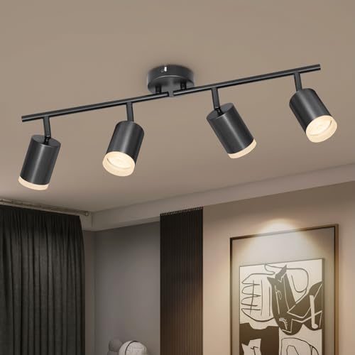 VEKIDOT LED Deckenstrahler 4 Flammig Schwarz - Strahler Deckenleuchte Schwenkbar 350° - Deckenlampe Spot GU10 - Deckenspot Modern Lampen Wohnzimmer - Küchenlampe Schlafzimmerlampe Ohne Leuchtmittel von VEKIDOT