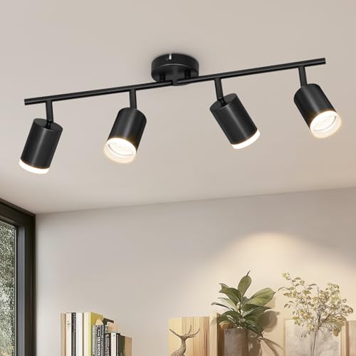VEKIDOT LED Deckenstrahler 4 Flammig Schwarz - Strahler Deckenleuchte Schwenkbar 350° - Deckenlampe Spot GU10 - Deckenspot Modern Lampen Wohnzimmer - Küchenlampe Schlafzimmerlampe (Ohne Leuchtmittel) von VEKIDOT