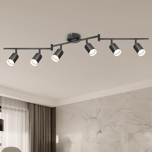 VEKIDOT LED Deckenstrahler 6 Flammig Schwarz - Strahler Deckenleuchte Schwenkbar 350° - Deckenlampe Spot GU10 - Deckenspot Modern Lampen Wohnzimmer - Küchenlampe Schlafzimmerlampe Ohne Leuchtmittel von VEKIDOT