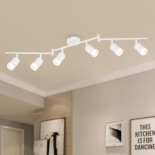VEKIDOT LED Deckenstrahler 6 Flammig Weiß - Strahler Deckenleuchte Schwenkbar 350° - Deckenlampe Spot GU10 - Deckenspot Modern Lampen Wohnzimmer - Küchenlampe Schlafzimmerlampe Ohne Leuchtmittel von VEKIDOT