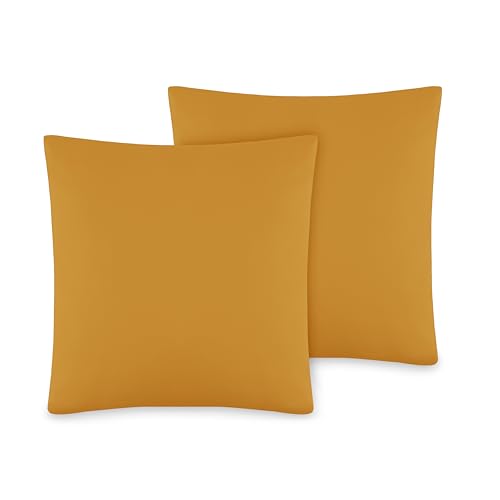 VelvetHome Deluxe 2er Set Kissenbezug 40x40 cm Made in EU Hohe Qualität Kopfkissenbezug mit Reißverschluss 100% Baumwolle Kissenhülle 40x40 Senf Farbe von VEL VET HOME