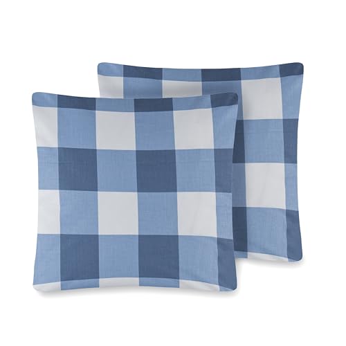 VEL VET HOME VelvetHome Deluxe 2er Set Kissenbezug 40x40 cm Made in EU Hohe Qualität Kopfkissenbezug mit Reißverschluss 100% Baumwolle Kissenhülle 40x40 Blau Kariertes von VEL VET HOME