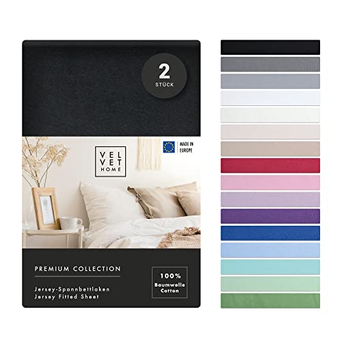 VelvetHome Doppelpack Spannbettlaken 120x200cm 100% gekämmte Baumwolle Made in EU Jersey Bettlaken 120x200 bis 25 cm Matratzenhöhe Spannbetttuch 120x200 Premium Qualität Schönen Farben Schwarz von VEL VET HOME
