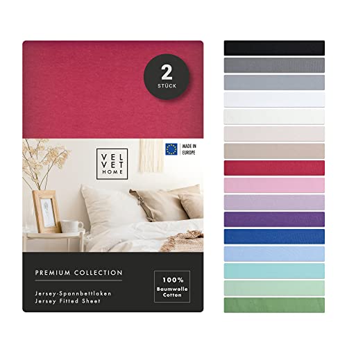VelvetHome Doppelpack Spannbettlaken 140x200cm 100% gekämmte Baumwolle Made in EU Jersey Bettlaken 140x200 bis 25 cm Matratzenhöhe Spannbetttuch 140x200 Premium Qualität Schönen Farben Rubin 140 x 200 VelvetHome Doppelpack Spannbettlaken 140x200cm 100% gekämmte Baumwolle Made in EU Jersey Bettlaken 140x200 bis 25 cm Matratzenhöhe Spannbetttuch 140x200 Premium Qualität Schönen Farben Rubin 140 x 200 von VEL VET HOME