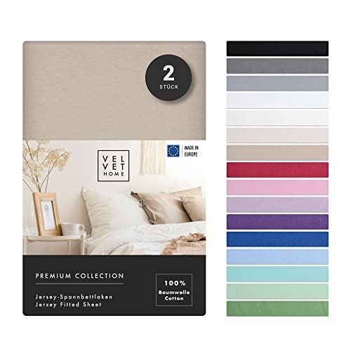 VelvetHome Doppelpack Spannbettlaken 90x200cm 100% gekämmte Baumwolle Made in EU Jersey Bettlaken 90x200 bis 25 cm Matratzenhöhe Spannbetttuch 90x200 Premium Qualität Schönen Farben Cappuccino VelvetHome Doppelpack Spannbettlaken 90x200cm 100% gekämmte Baumwolle Made in EU Jersey Bettlaken 90x200 bis 25 cm Matratzenhöhe Spannbetttuch 90x200 Premium Qualität Schönen Farben Cappuccino von VEL VET HOME