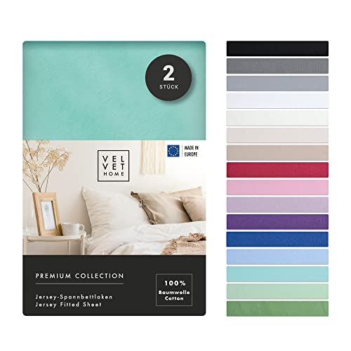 VelvetHome Doppelpack Spannbettlaken 90x200cm 100% gekämmte Baumwolle Made in EU Jersey Bettlaken 90x200 bis 25 cm Matratzenhöhe Spannbetttuch 90x200 Premium Qualität Schönen Farben Minze VelvetHome Doppelpack Spannbettlaken 90x200cm 100% gekämmte Baumwolle Made in EU Jersey Bettlaken 90x200 bis 25 cm Matratzenhöhe Spannbetttuch 90x200 Premium Qualität Schönen Farben Minze von VEL VET HOME