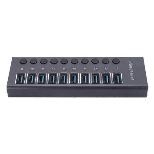 USB -Hub -Splitter, Individueller Switch USB 3.0 Data Hub Hochgeschwindigkeits Schleifschützer Protektordesign mit 60 W Leistungsadapter für den Laptop (EU-Stecker) von VELATEMOR