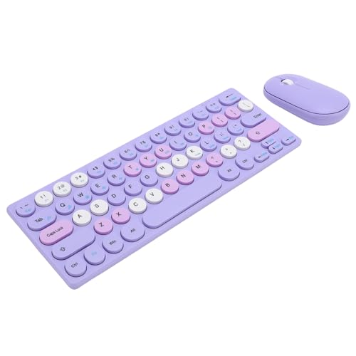 VELATEMOR 2.4G Wireless Tastatur und Maus Combo, Retro Keycaps 64 Tasten Tastatur Klicken Sie auf Soft, Auto Schlaf Modus, 1200dpi Einstellbare Drahtlose Maus mit Empfänger für OS X (violett) von VELATEMOR