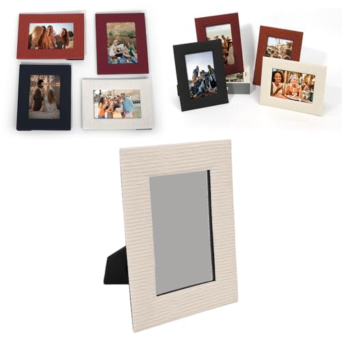 VELATEMOR Bilderrahmen für Tischplatten, Leder -Fotorahmen für 6 Zoll Foto, Wohnkultur Einzigartige Textur 8.5x4.7x6.5in (Beige) von VELATEMOR