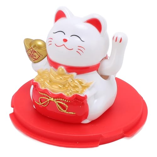 VELATEMOR Feng Shui Glückskatze, Solarbetriebene Winkende Maneki Neko Dekoration, Glückskatzenstatue für Zuhause, Geschäft, Auto Innenraum, Niedliche Verzierung, Bürodekoration (White) von VELATEMOR