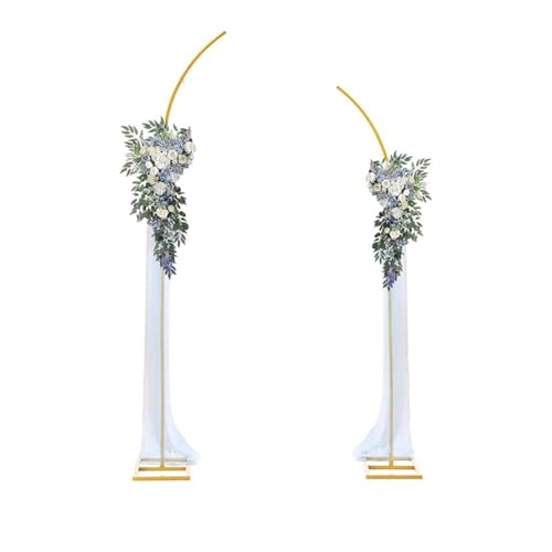 VELATEMOR Hochzeitsbögen Hintergrundständer, Set von 2Gold Gebogenen Hochzeitsbogenrahmen, 8 Fuß 6,7 Fuß Ballon Bogenständer mit Basis für die Zeremonie Babyparty Jubiläumdekoration von VELATEMOR