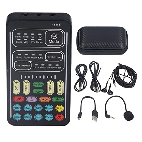 VELATEMOR I9 Voice Changer Set, Handheld Voice Changer Set, 8 Soundeffekte Sound Karte Tragbarer Konverter mit LED Leuchten für PC Mobile Gaming (englische Version) von VELATEMOR