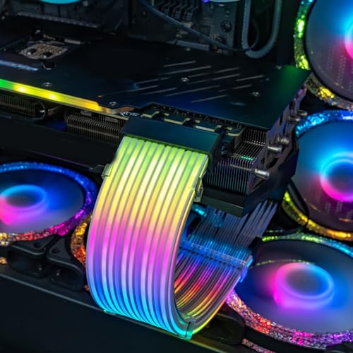 VELATEMOR RGB-Netzteil-Verlängerungskabel, RGB-Glasfaser-LED mit Zwei Lichtquellen, 18 AWG 24-poliges ATX-ARGB-Netzteilkabel, 5-V-3-poliger Adapter, 9,5 Zoll Lang, für E-ATX-Motherboard von VELATEMOR