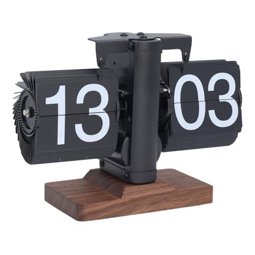 VELATEMOR Retro Flip Down Clock, Mechanische Flip -Uhr 24H Automatische Seite Wenden Sie Vintage Flip Deskuhr für Wohnzimmer Zum Heimat (Schwarzes Regal Schwarz Seite) von VELATEMOR