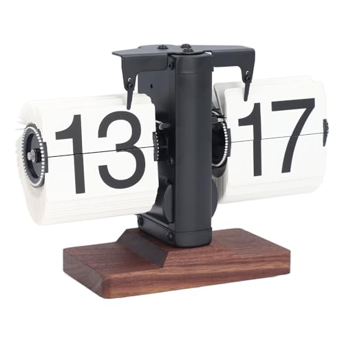 VELATEMOR Retro Flip Down Clock, Mechanische Flip -Uhr 24H Automatische Seite Wenden Sie Vintage Flip Deskuhr für Wohnzimmer Zum Heimat (Schwarzes Regal weiße Seite) von VELATEMOR