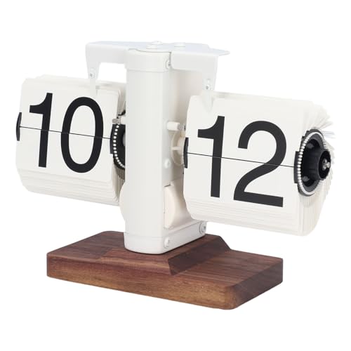 VELATEMOR Retro Flip Down Clock, Mechanische Flip -Uhr 24H Automatische Seite Wenden Sie Vintage Flip Deskuhr für Wohnzimmer Zum Heimat (Weißes Regal weiße Seite) von VELATEMOR
